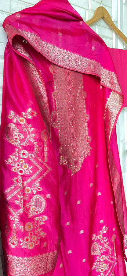 Banarasi pure silk unstitched ladies suit Rc17617