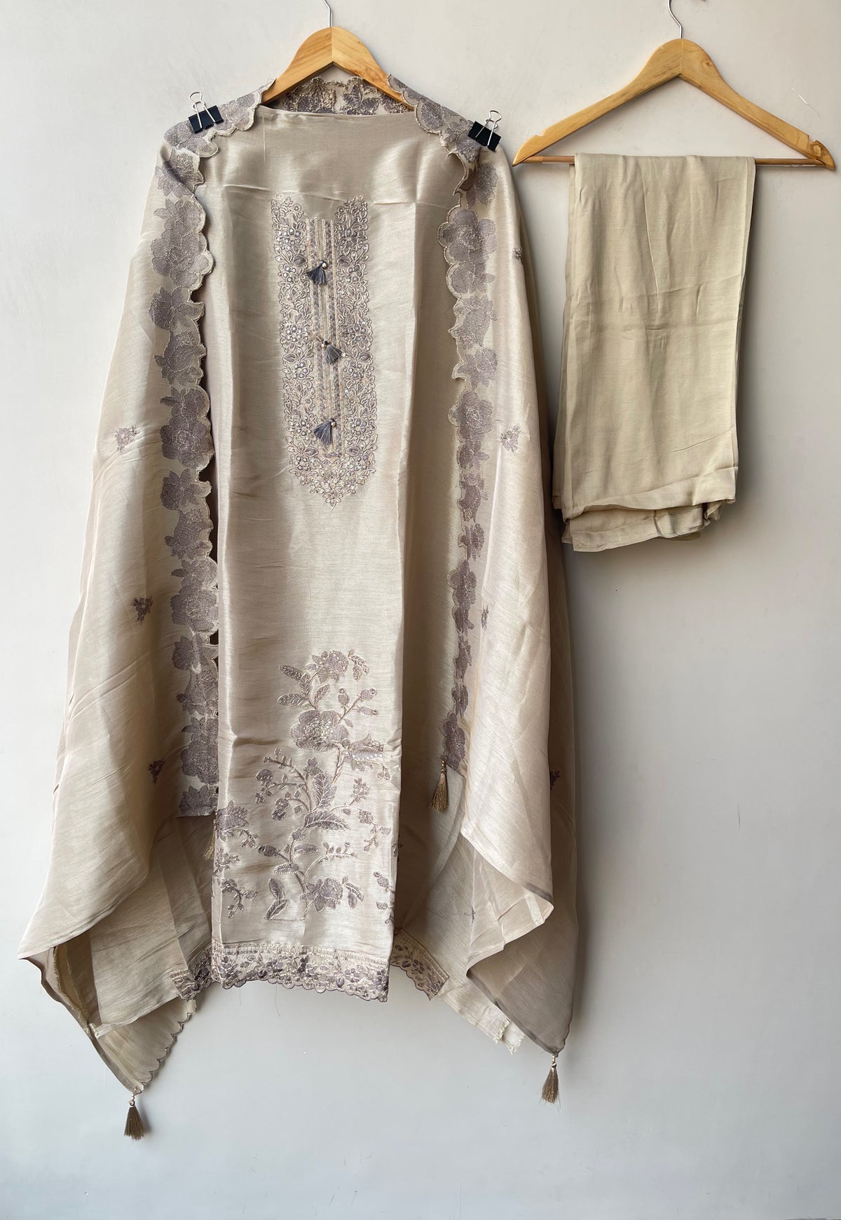Premium Shimmer Silk Unstitched 3 Pcs Designer Suit Set