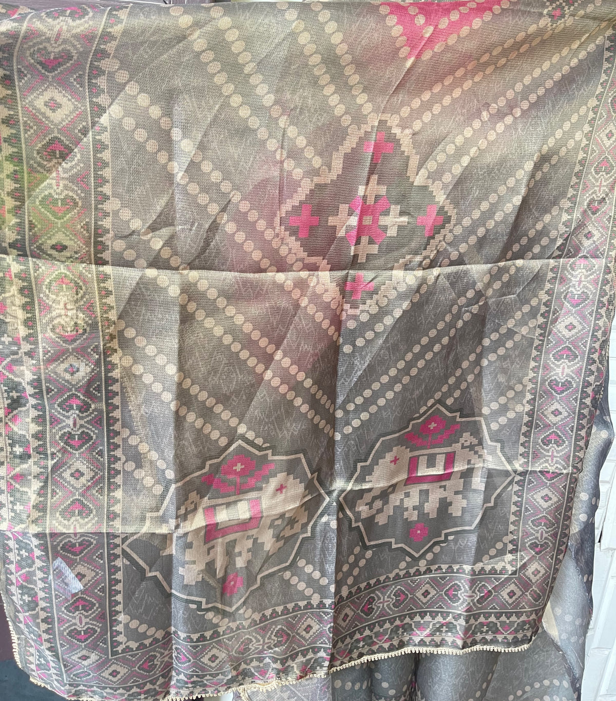 Shimmer Linen Printed Unstitched 3 Piece Designer Suit Set