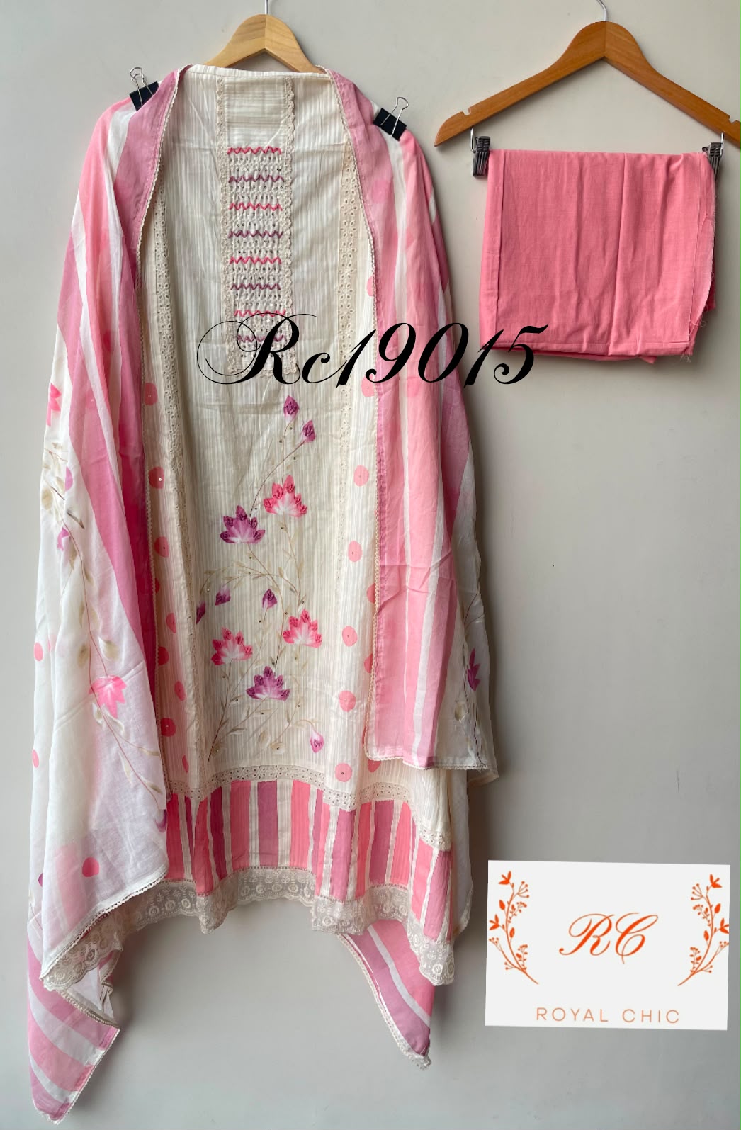Self Cotton Brush Painted Unstitched Suit with Pearl Work RC-19015 - Royal Chic by Priti (photo 4)