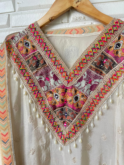 Banarasi shimmer silk unstitched ladies suit Rc17623