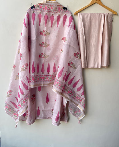 Premium Mul Chanderi Designer Unstitched 3Pcs Suit Set