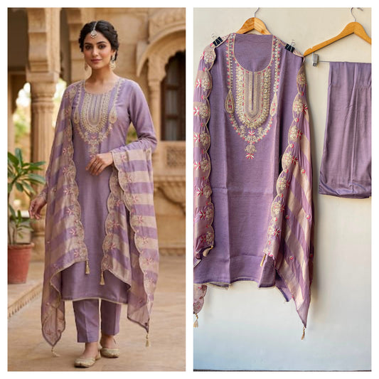 Crushed Shimmer Tissue Ladies Unstitched Suit with Zari Embroidery RC-19252(A) - Royal Chic by Priti