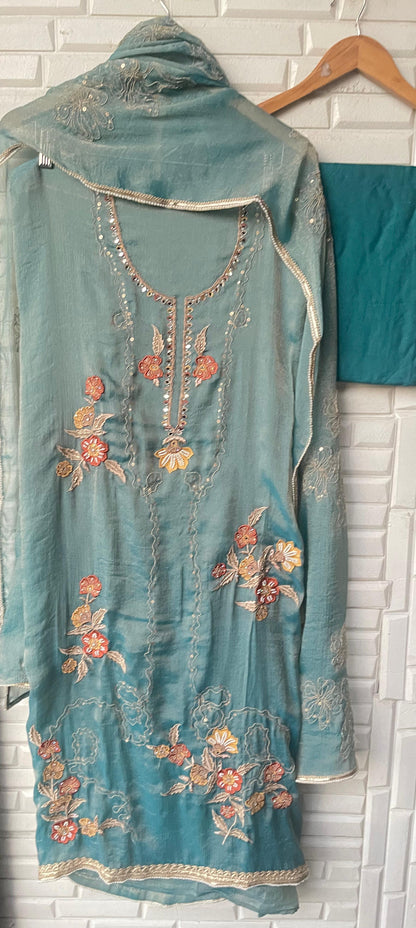 Self crushed shimmer chinon unstitched ladies suit Rc17788 (a)