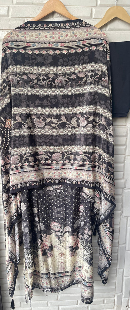 Crape satin unstitched ladies suit Rc17705