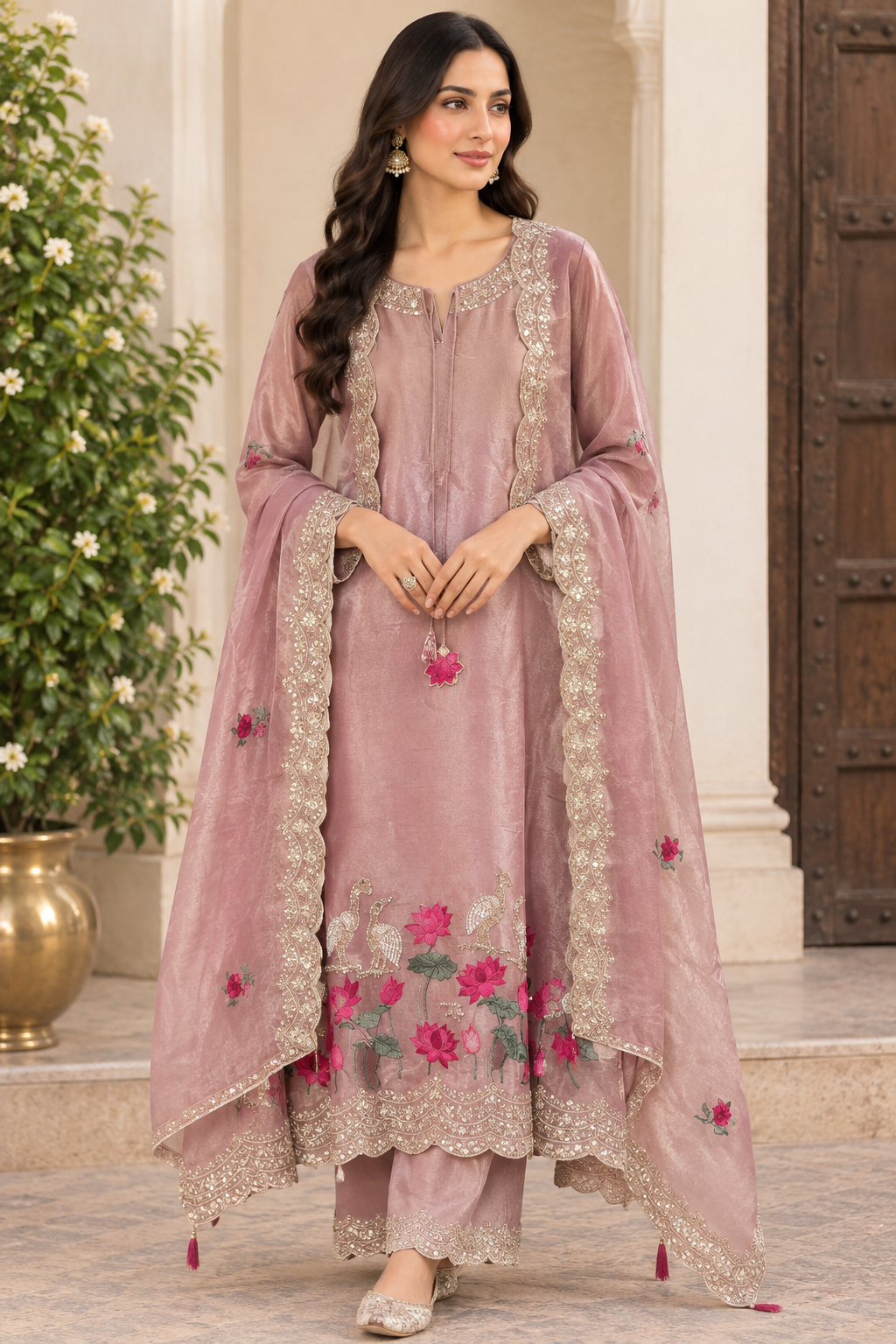 Elegant Shimmer silk 3 Pcs Unstitched Designer Suit Set