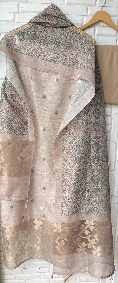 Banarasi linen silk unstitched ladies suit Rc17714