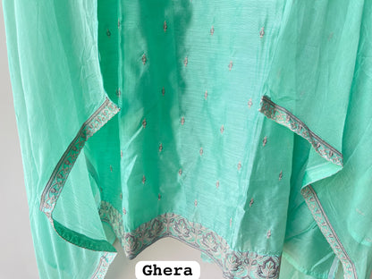 Elegant Mul Chanderi Embroidered Unstitched Suit Set