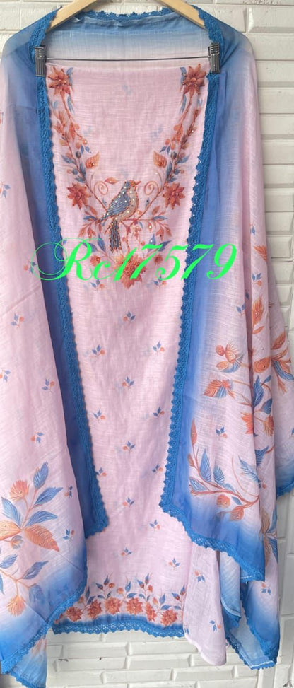 Cotton linen unstitched ladies suit Rc17579 (b)