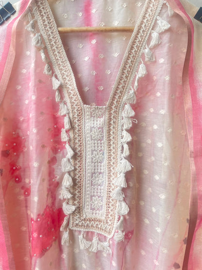 Mul chanderi brush painted weaving unstitched ladies suit Rc18963