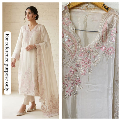 Glass organza unstitched salwar suit with kutdana pearl embroidery and cutwork – RoyalChicByPriti