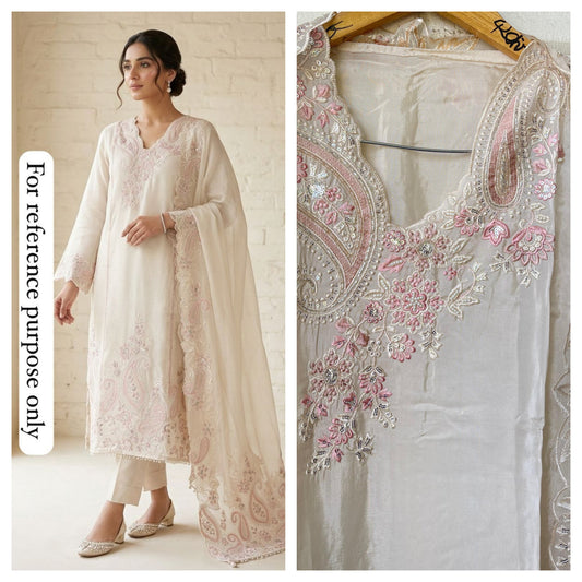 Glass organza unstitched salwar suit with kutdana pearl embroidery and cutwork – RoyalChicByPriti
