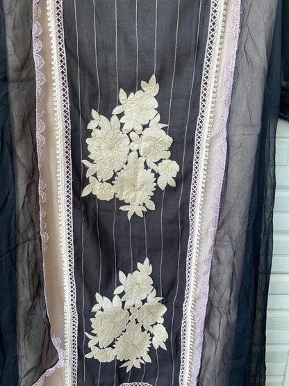 Mul chanderi printed unstitched salwar suit with resham and crochet work – RoyalChicByPriti