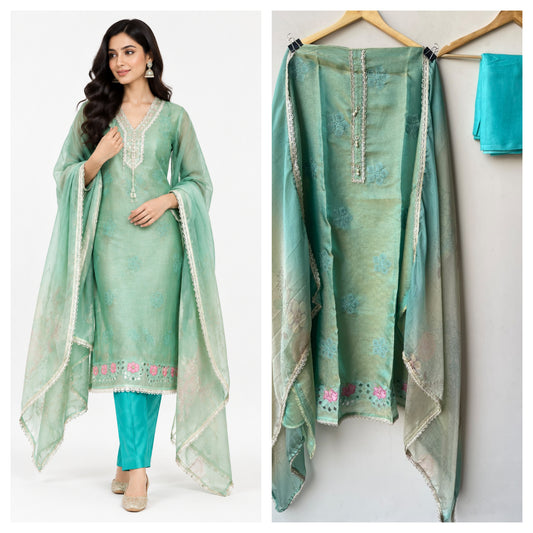 Designer Self Shimmer Silk 3 pcs Unstitched Suit Set