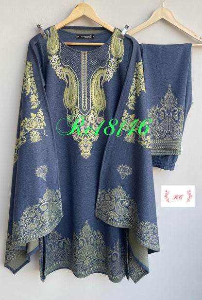 Woolen weaved winter ladies readymade suit Rc18146