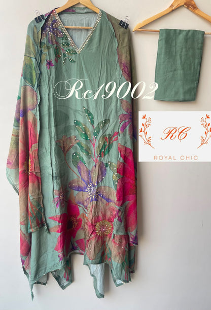 Pure crepe printed ladies unstitched suit Rc19002