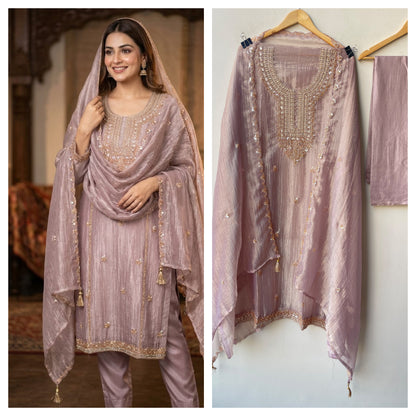Exquisite Crushed Shimmer Tissue Designer 3 Pcs Suit Set
