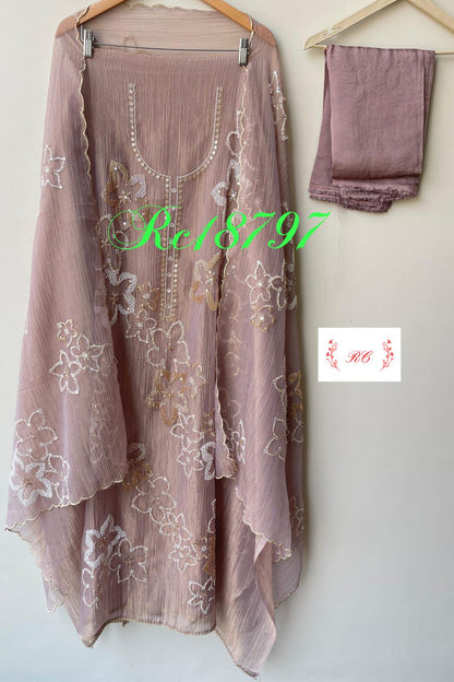 Pure shimmer crushed tissue unstitched ladies suit Rc18797