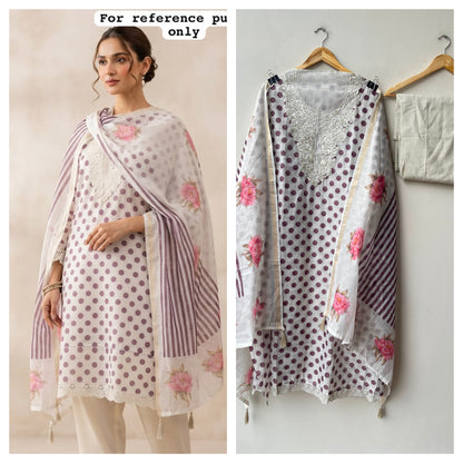 Mul chanderi polka dots ladies printed unstitched suit Rc19209 (a)