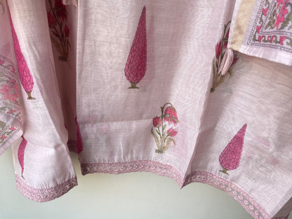 Premium Mul Chanderi Designer Unstitched 3Pcs Suit Set