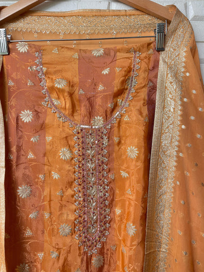 Self banarasi shimmer silk unstitched ladies suit Rc17768