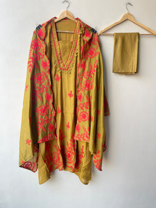 Designer Mul Chanderi 3 Pcs Unstitched Suit Set