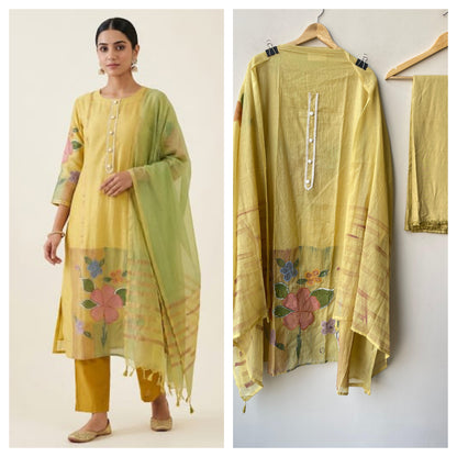 Mul chanderi brush painted unstitched ladies suit