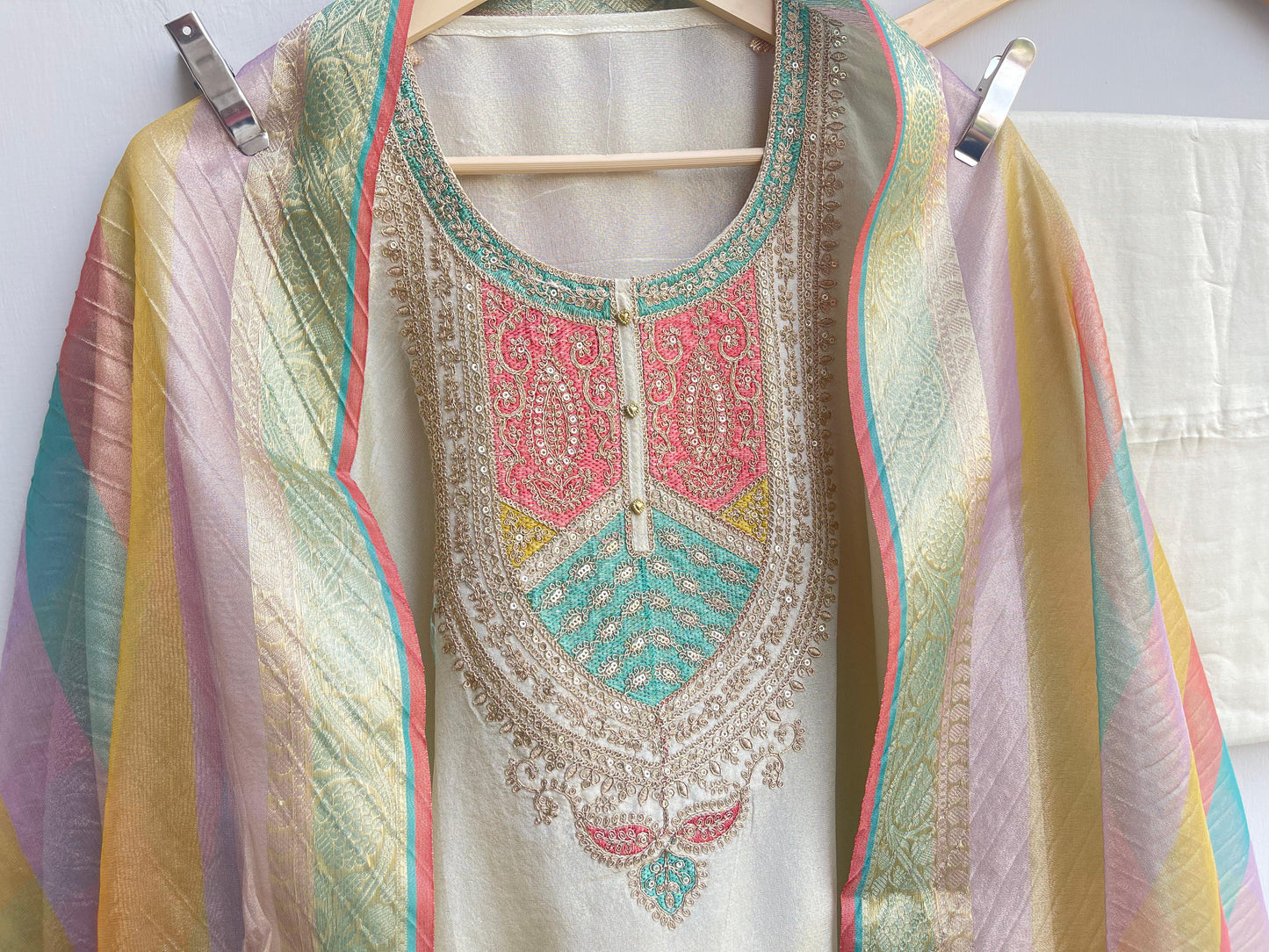 Shimmer silk unstitched ladies suit Rc17907