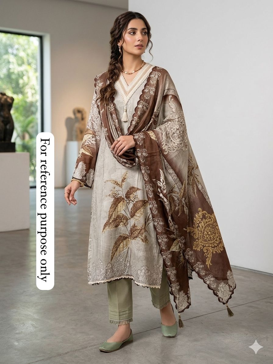 Self muslin printed unstitched salwar suit with beads, pearl and crochet work – RoyalChicByPriti