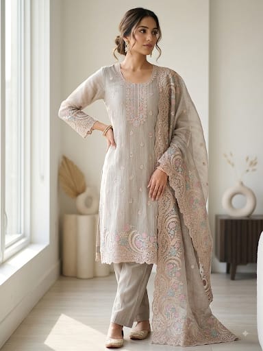 Pure crushed shimmer tissue unstitched ladies suit Rc19268 (a)