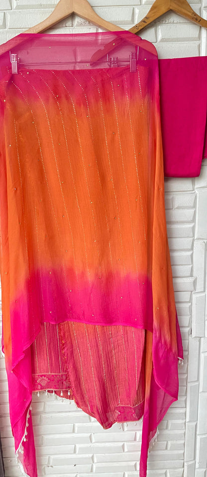 Crushed shimmer tissue unstitched ladies suit Rc17688