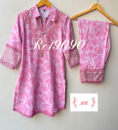 Linen printed stitched ladies coord set Rc19090