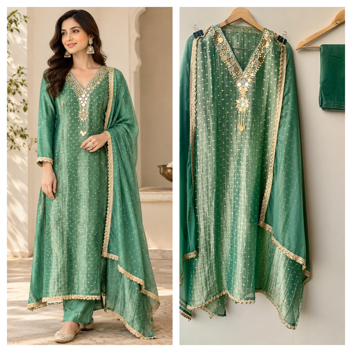 Banarasi Shimmer Silk Elegant Unstitched Suit Set