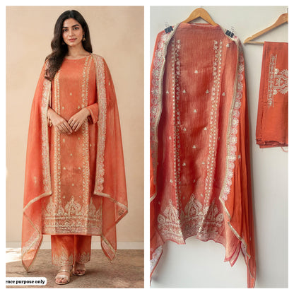 Premium Shimmer Tissue Embroidered Designer Unstitched Suit Set