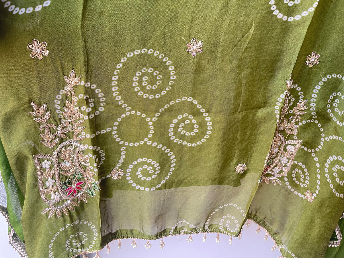 Premium Bandani Printed Organza Unstitched 3 Pcs Designer Suit Set