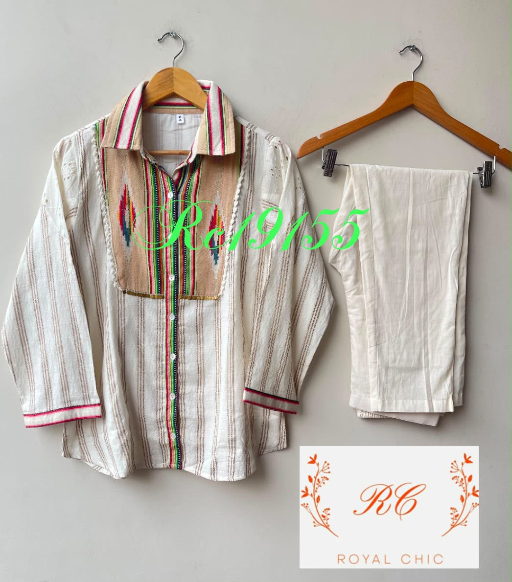 Self linen printed ladies stitched coord set Rc19155