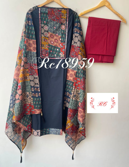 Cotton unstitched ladies suit Rc18959