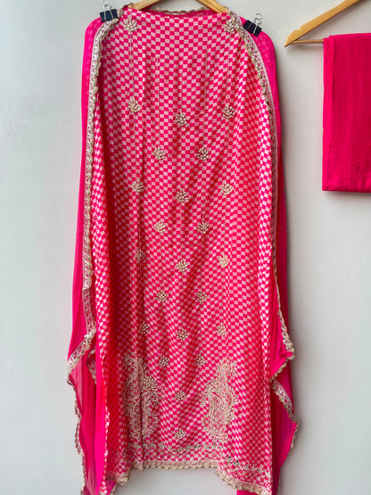 Mul chanderi printed ladies unstitched suit Rc19238
