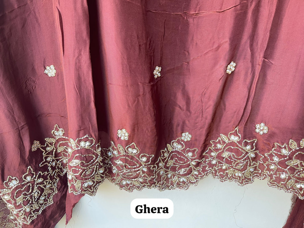Premium Embroidered Crepe Satin Unstitched 3Pcs Suit Set