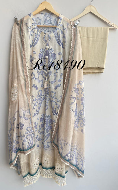 Self mul chanderi unstitched ladies suit Rc18490