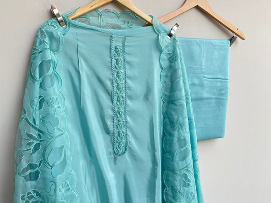 Satin crepe unstitched ladies suit Rc18389 (b)