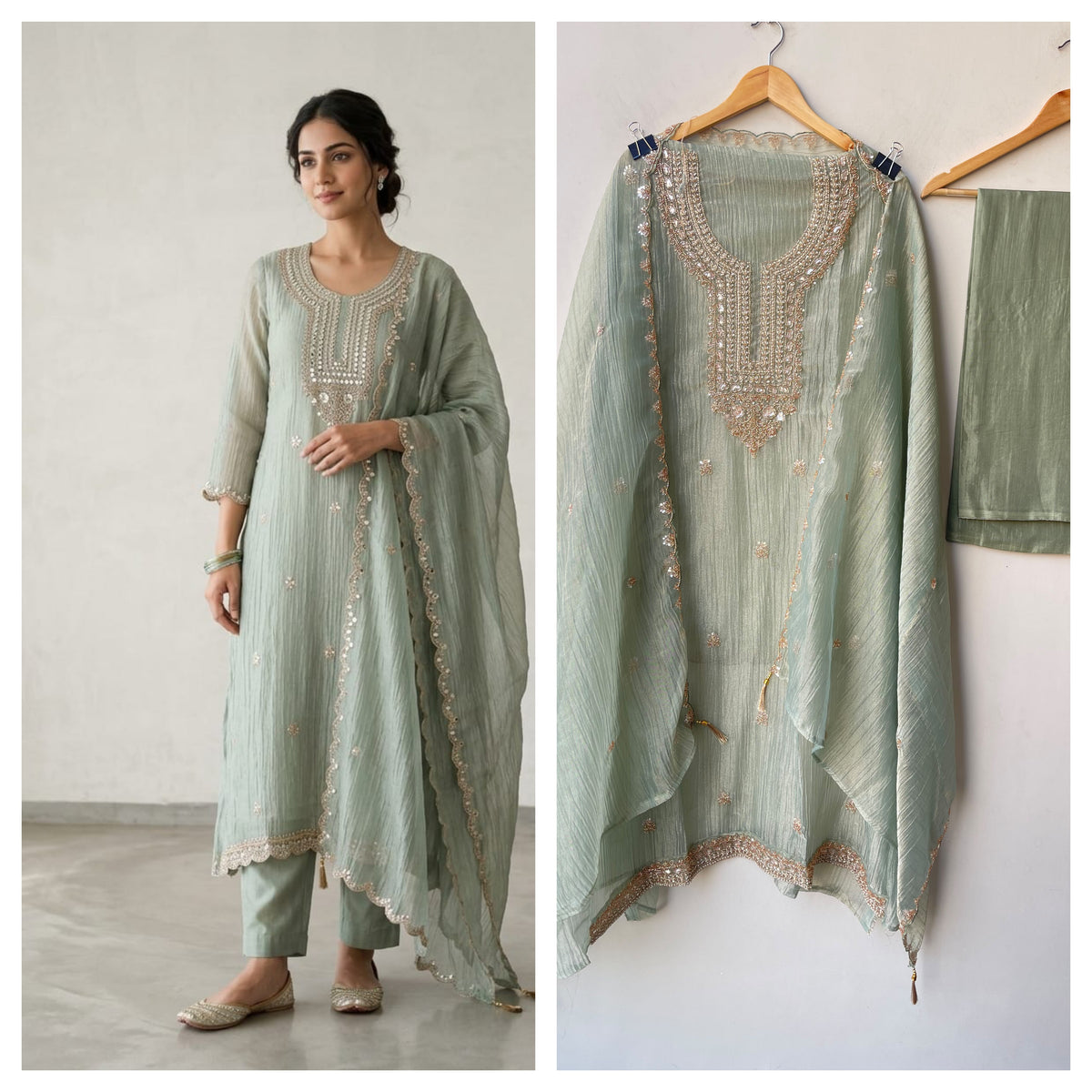 Exquisite Crushed Shimmer Tissue Designer 3 Pcs Suit Set