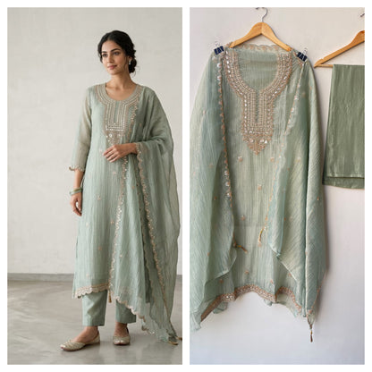 Exquisite Crushed Shimmer Tissue Designer 3 Pcs Suit Set