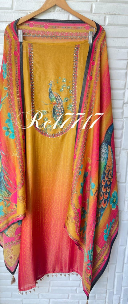 Self shimmer silk unstitched ladies suit Rc17717