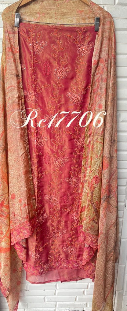 Pure shimmer silk unstitched ladies suit Rc17705