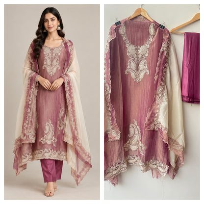 Exquisite Shimmer Tissue Embroidered Unstitched 3 pcs Designer Suit