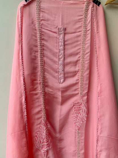 Organza Tuile Embroidered Elegant Unstitched Suit Set