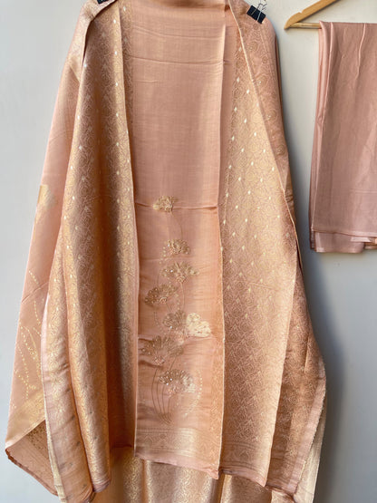 Designer Unstitched Banarasi Shimmer Silk 3pcs Suit Set