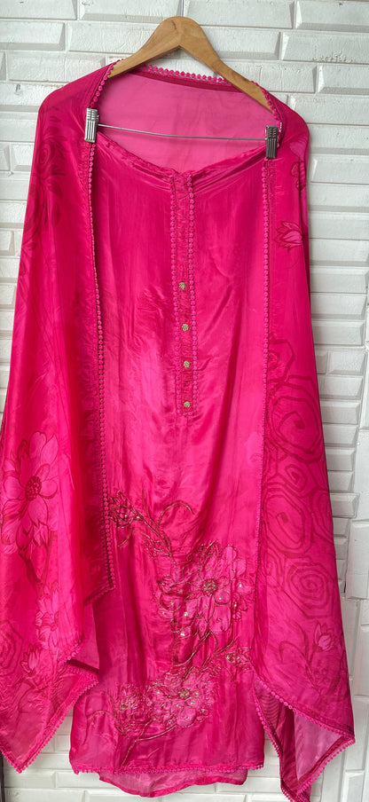 Crepe satin unstitched ladies suit Rc17712 (a)