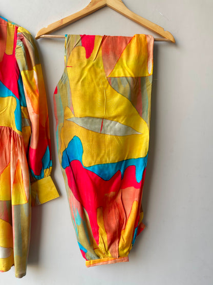 Muslin printed fabric stitched coord set shirt Rc19183